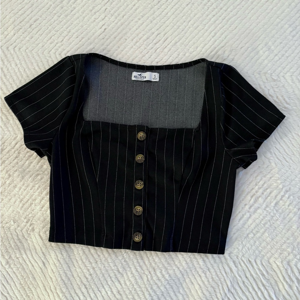 Hollister Black Pinstripe Crop Top